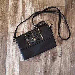 Black/gold cross body convertible faux leather